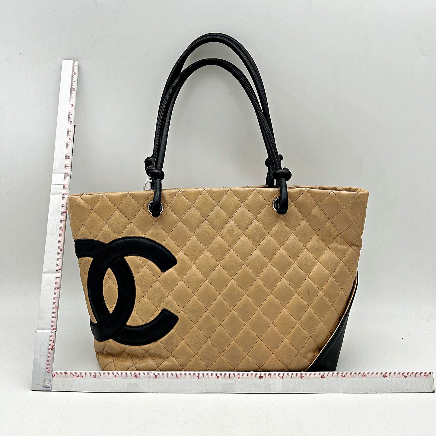 CHANEL | Bags | Chanel Cambon Nude Pink Black Cc Leather Tote Shoulder Bag LA13669