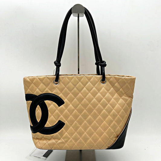 CHANEL | Bags | Chanel Cambon Nude Pink Black Cc Leather Tote Shoulder Bag LA13669