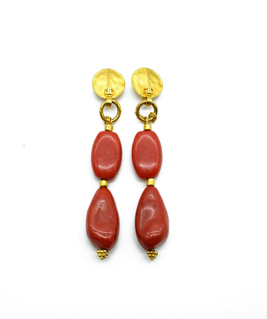 Chanel Shoulder Duster Crimson Lacquer Pebble Clip On Earrings - ASL2233