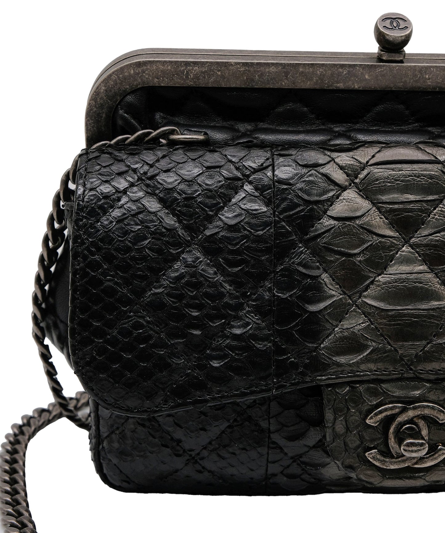 Chanel Python Black Chain Shoulder Bag RJC3737