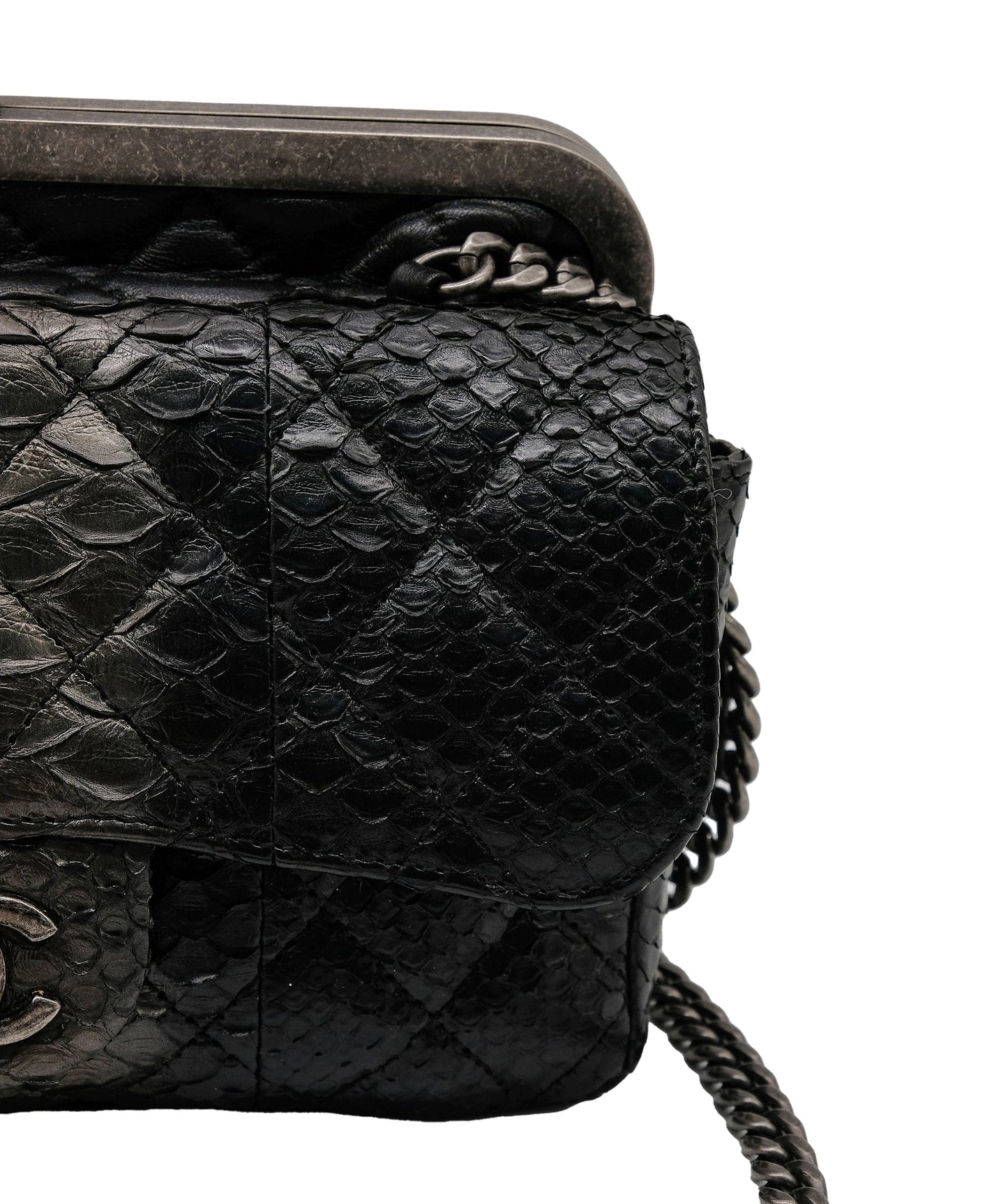 Chanel Python Black Chain Shoulder Bag RJC3737