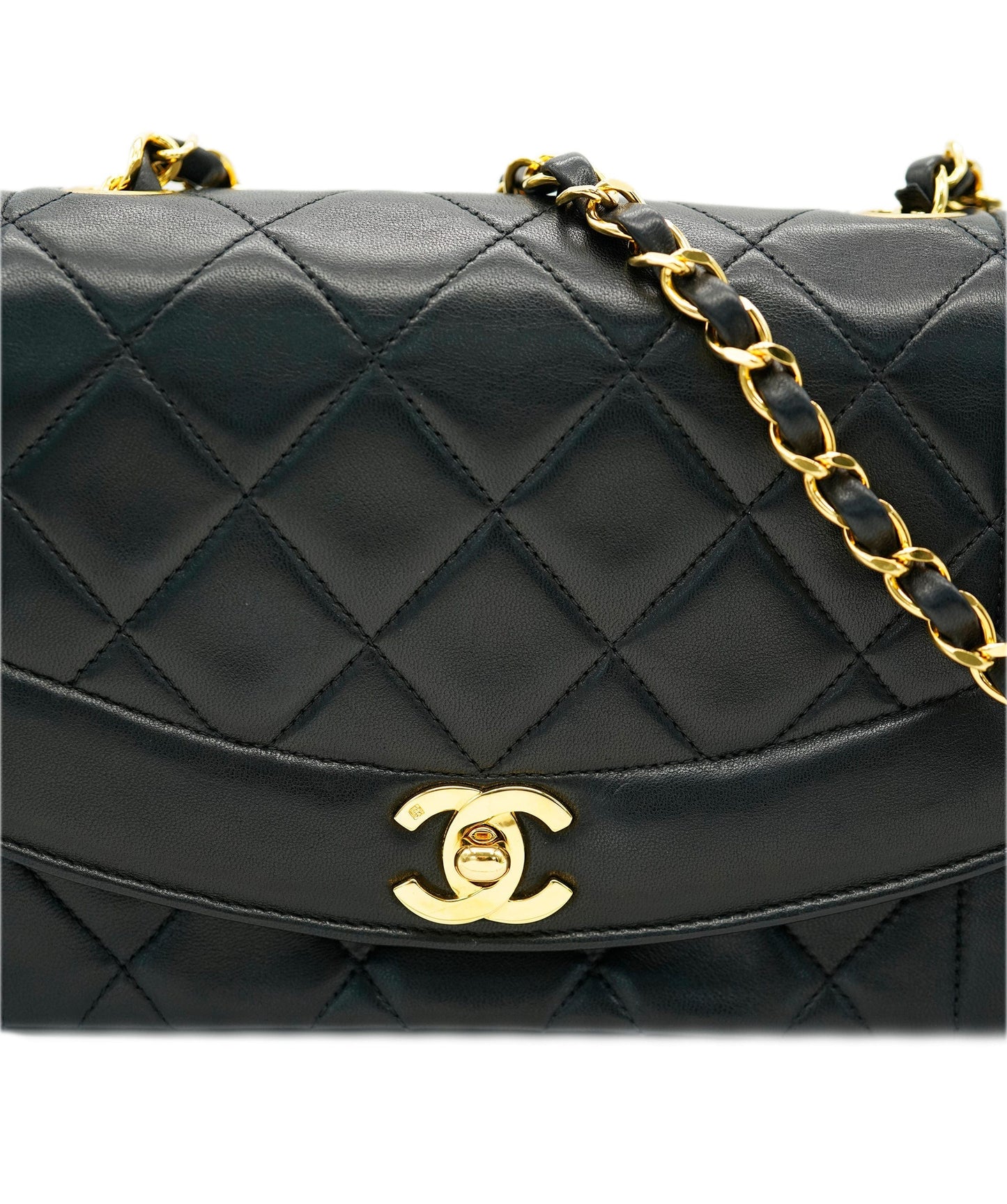 CHANEL VINTAGE DIANA SMALL CHAIN SHOULDER BAG BLACK LAMB SKIN DBXS2146