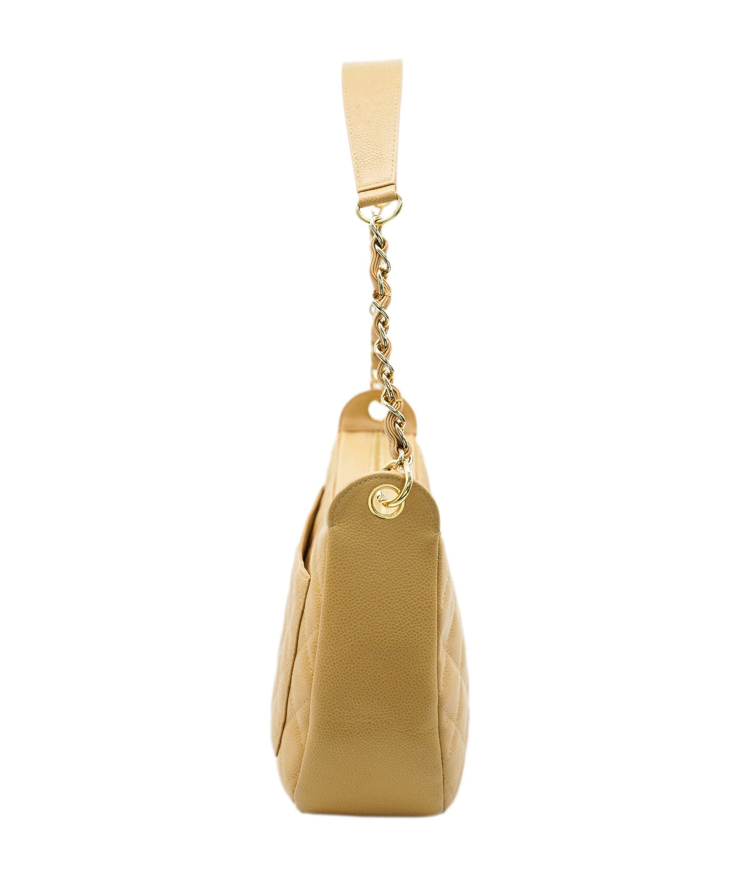 CHANEL VINTAGE HALF MOON ONE SHOULDER BAG BEIGE CAVIAR SKIN DBXS2164