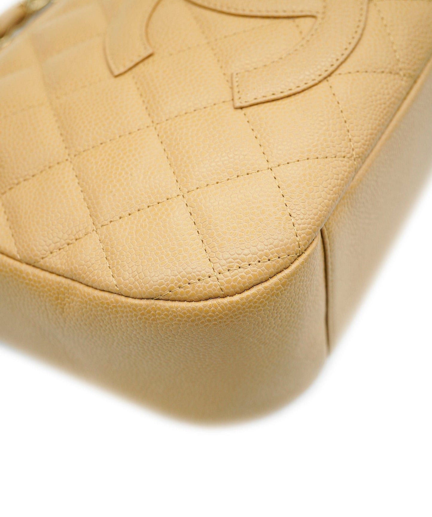 CHANEL VINTAGE HALF MOON ONE SHOULDER BAG BEIGE CAVIAR SKIN DBXS2164
