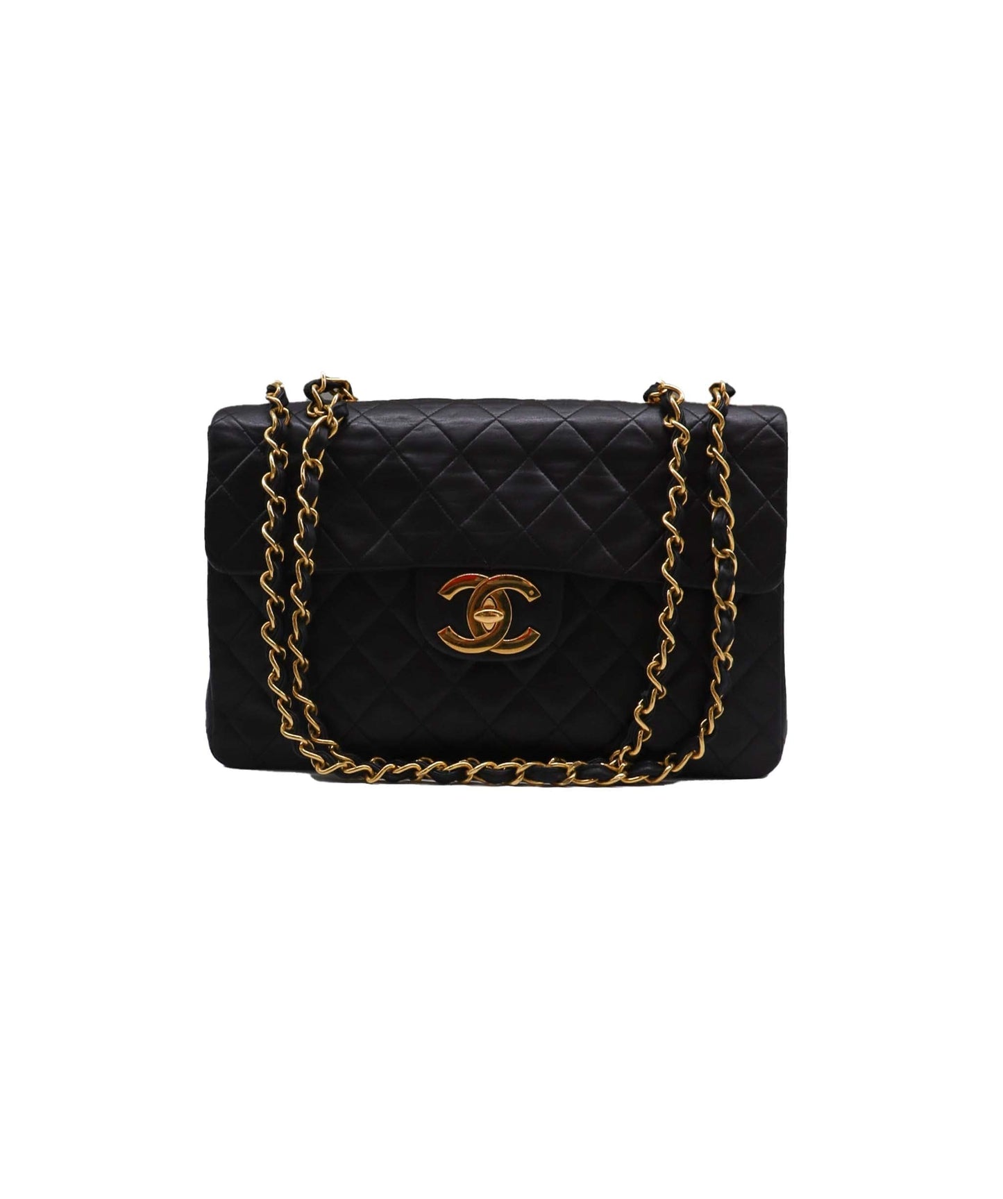 CHANEL VINTAGE MAXI MATELASSE 34 CHAIN SHOULDER BAG BLACK LAMB SKIN 90235964