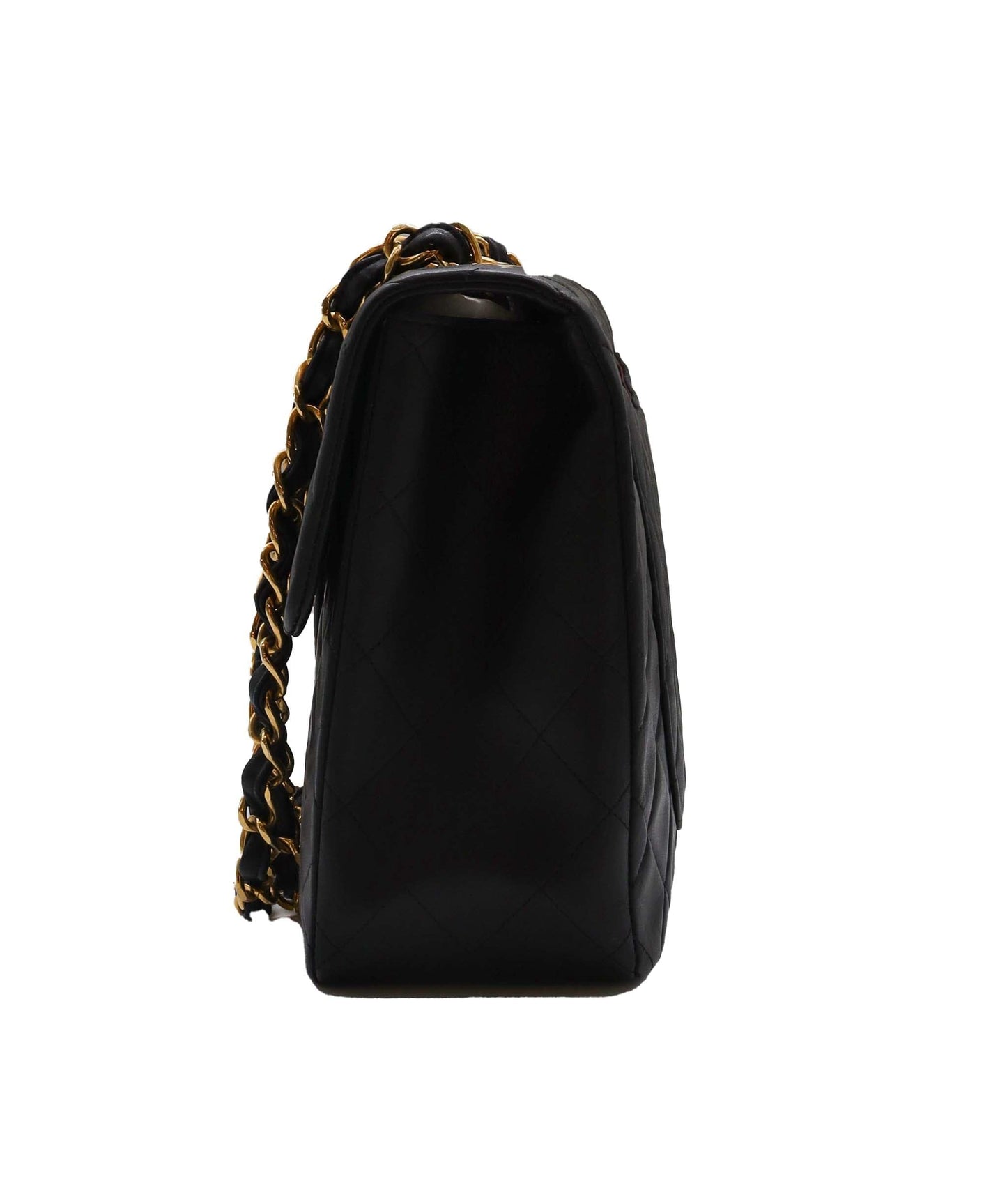 CHANEL VINTAGE MAXI MATELASSE 34 CHAIN SHOULDER BAG BLACK LAMB SKIN 90235964