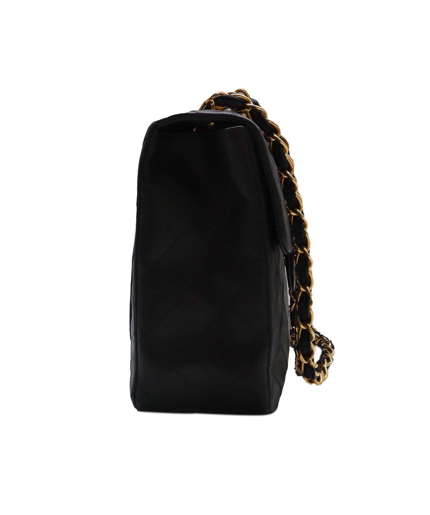 CHANEL VINTAGE MAXI MATELASSE 34 CHAIN SHOULDER BAG BLACK LAMB SKIN 90235964