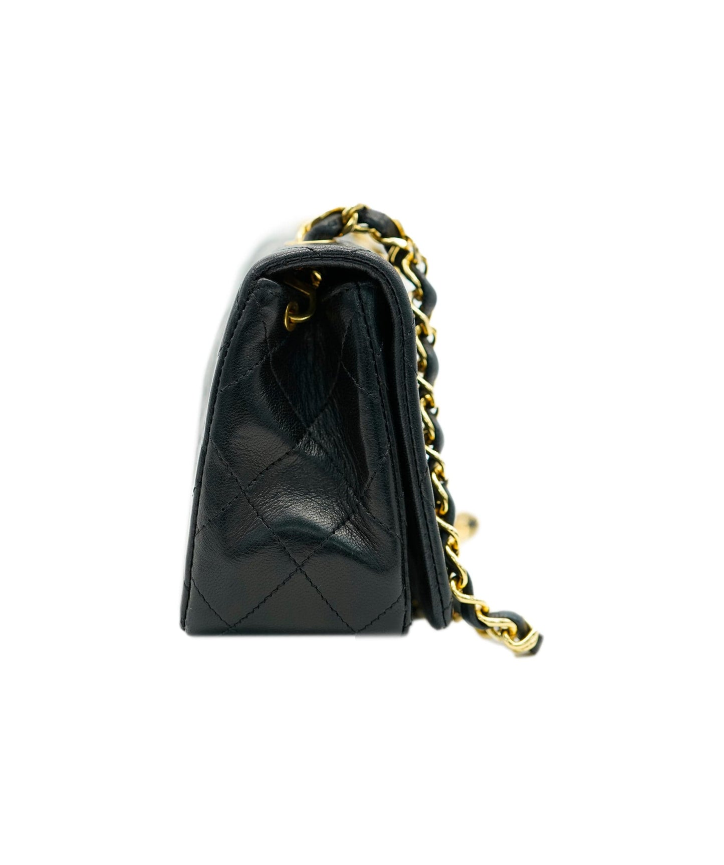 CHANEL VINTAGE MINI FULL FLAP CHAIN SHOULDER BAG BLACK LAMB SKIN DBXS2155