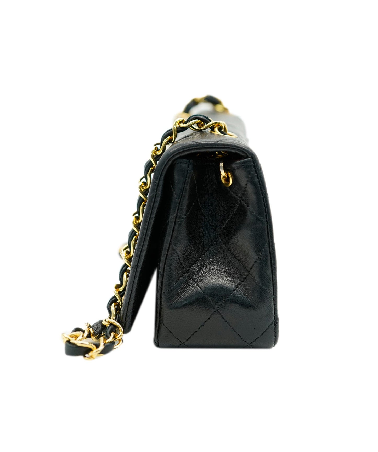 CHANEL VINTAGE MINI FULL FLAP CHAIN SHOULDER BAG BLACK LAMB SKIN DBXS2155