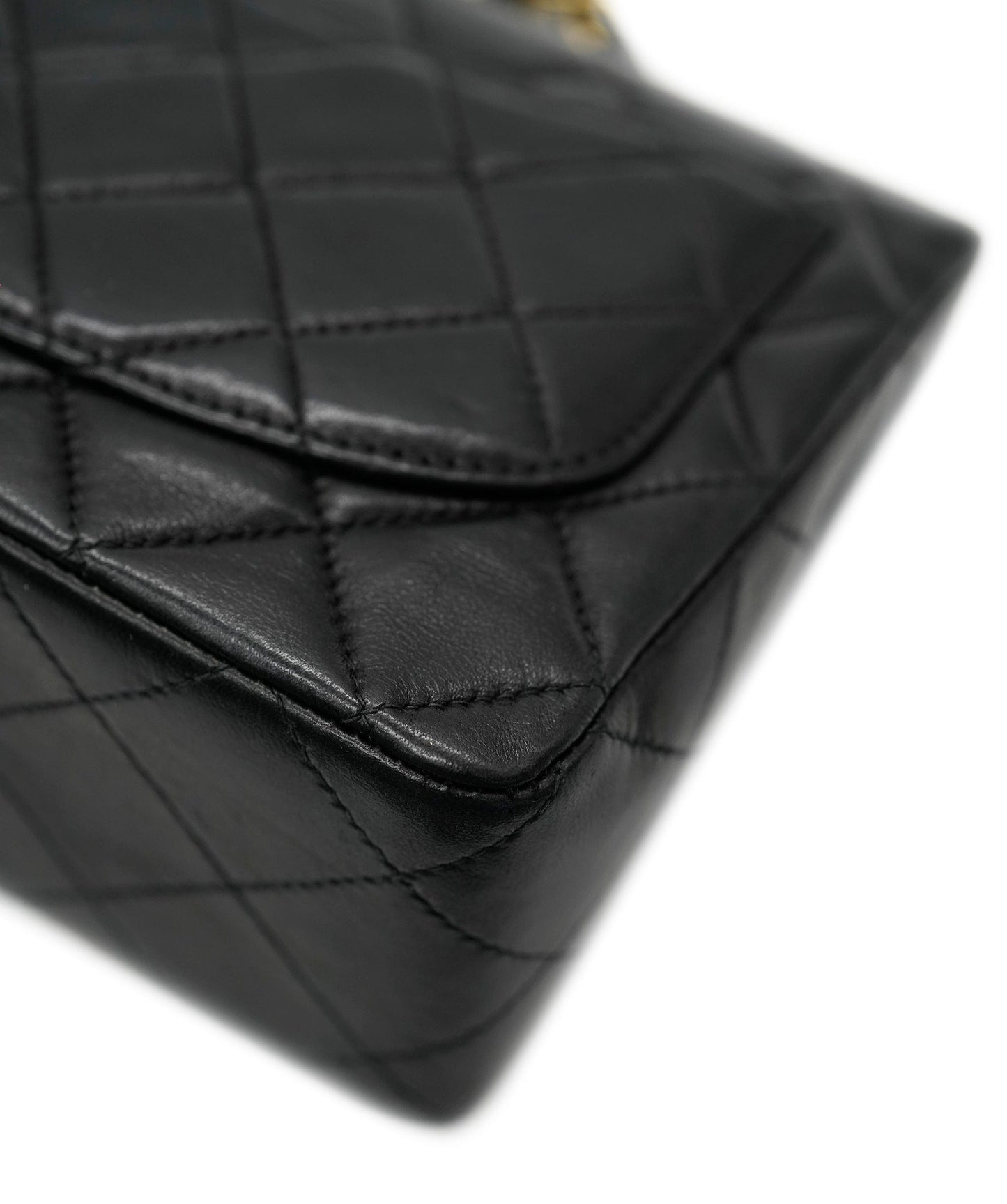 CHANEL VINTAGE MINI SQUARE 17 CHAIN SHOULDER BAG BLACK LAMB SKIN DBXS0014