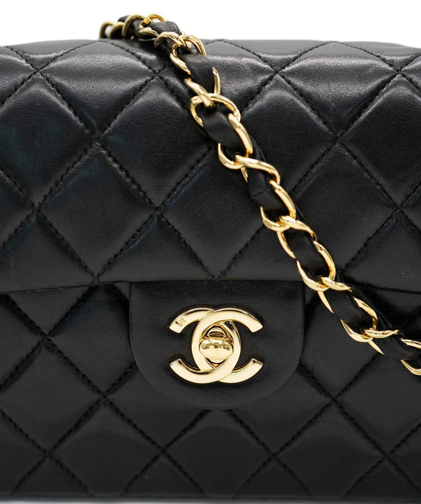 CHANEL VINTAGE MINI SQUARE 17 CHAIN SHOULDER BAG BLACK LAMB SKIN DBXS0014
