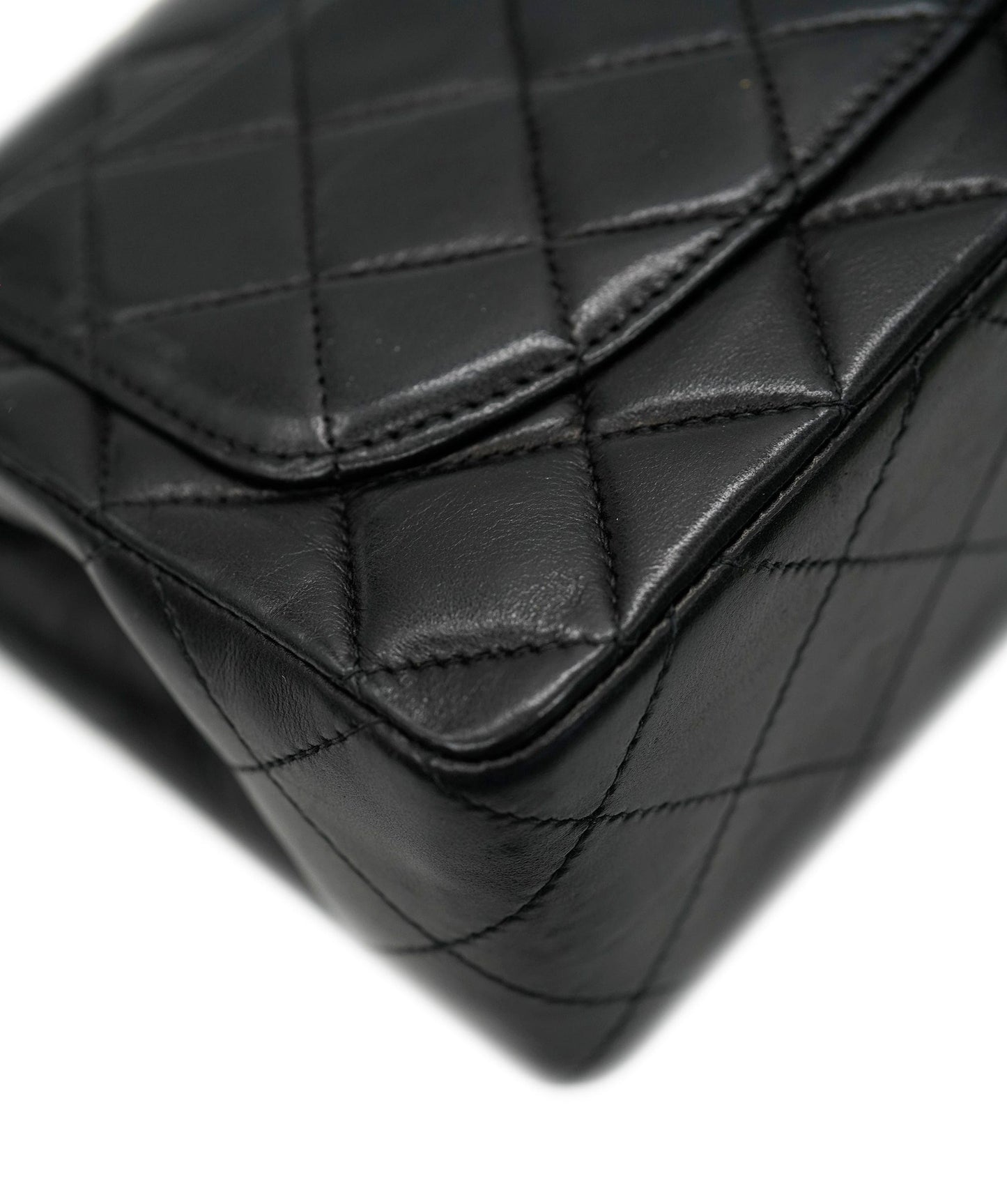 CHANEL VINTAGE MINI SQUARE 17 CHAIN SHOULDER BAG BLACK LAMB SKIN DBXS0014