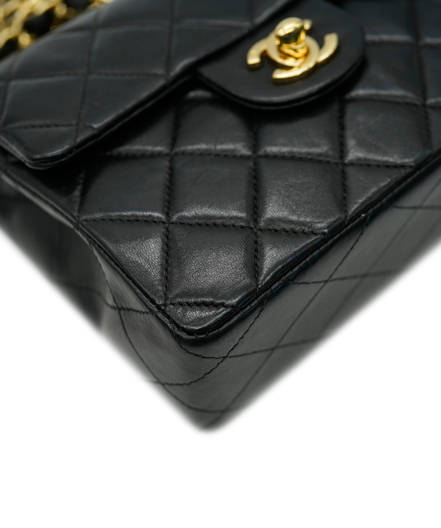 CHANEL VINTAGE MINI SQUARE 17 CHAIN SHOULDER BAG BLACK LAMB SKIN DBXS0014