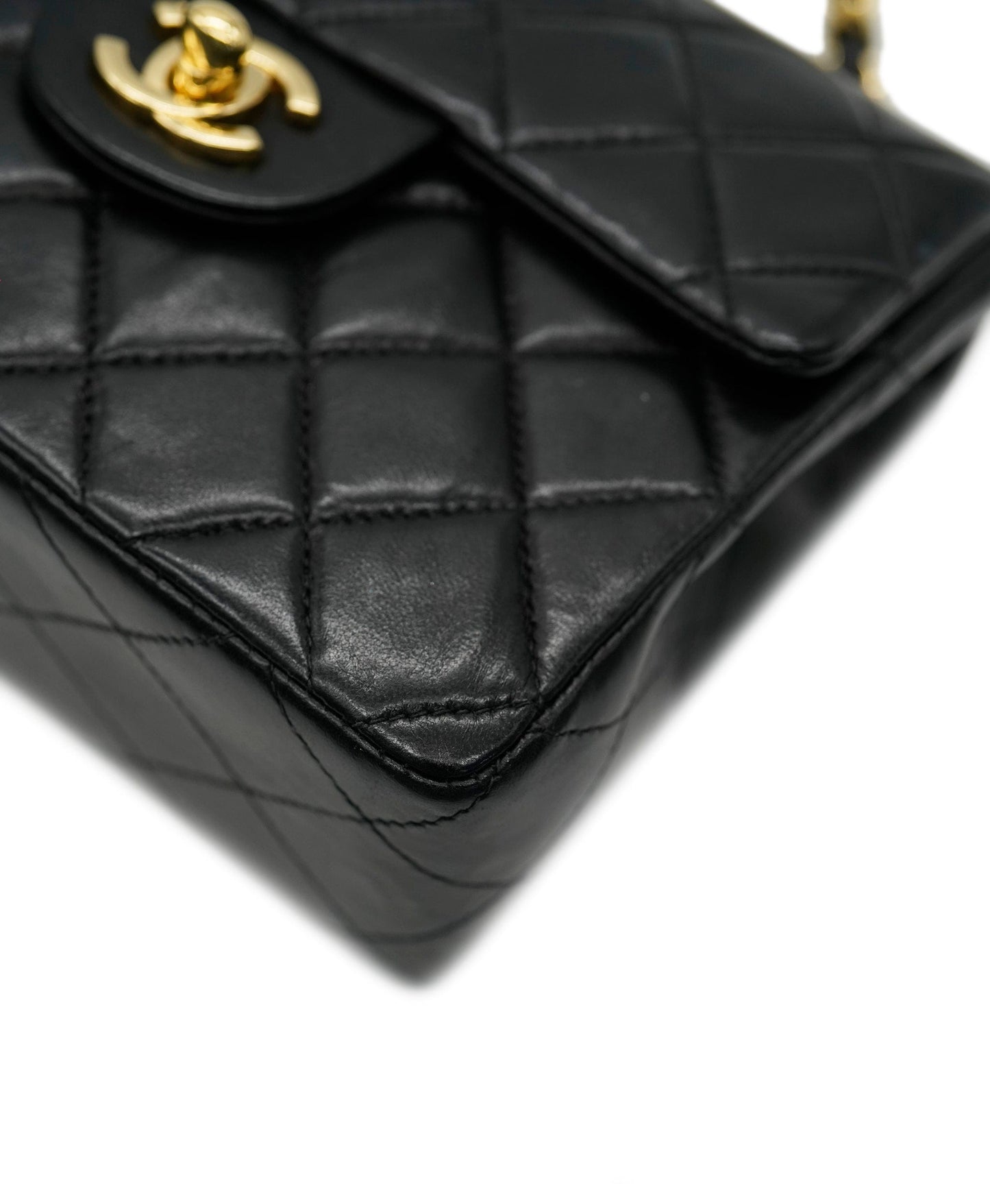 CHANEL VINTAGE MINI SQUARE 17 CHAIN SHOULDER BAG BLACK LAMB SKIN DBXS0014