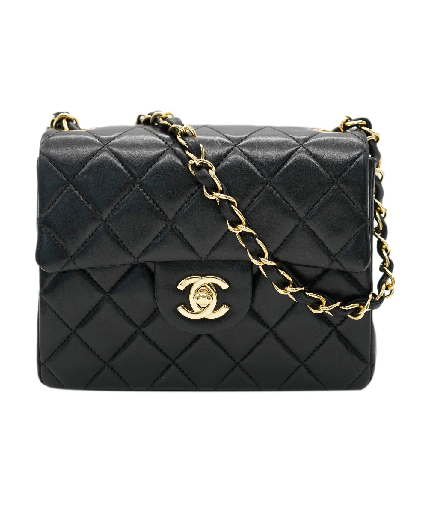 CHANEL VINTAGE MINI SQUARE 17 CHAIN SHOULDER BAG BLACK LAMB SKIN DBXS0014