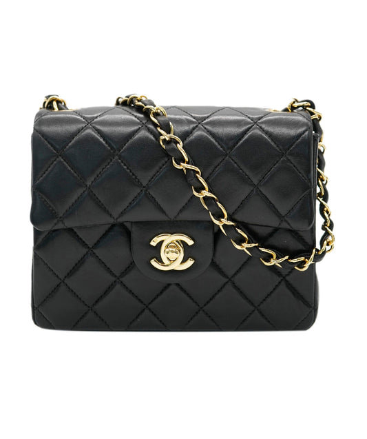 CHANEL VINTAGE MINI SQUARE 17 CHAIN SHOULDER BAG BLACK LAMB SKIN DBXS0014