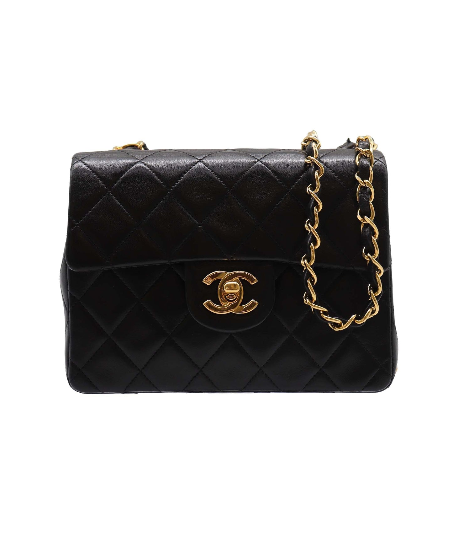 CHANEL VINTAGE MINI SQUARE 17 CHAIN SHOULDER BAG BLACK LAMB SKIN DXBS2219