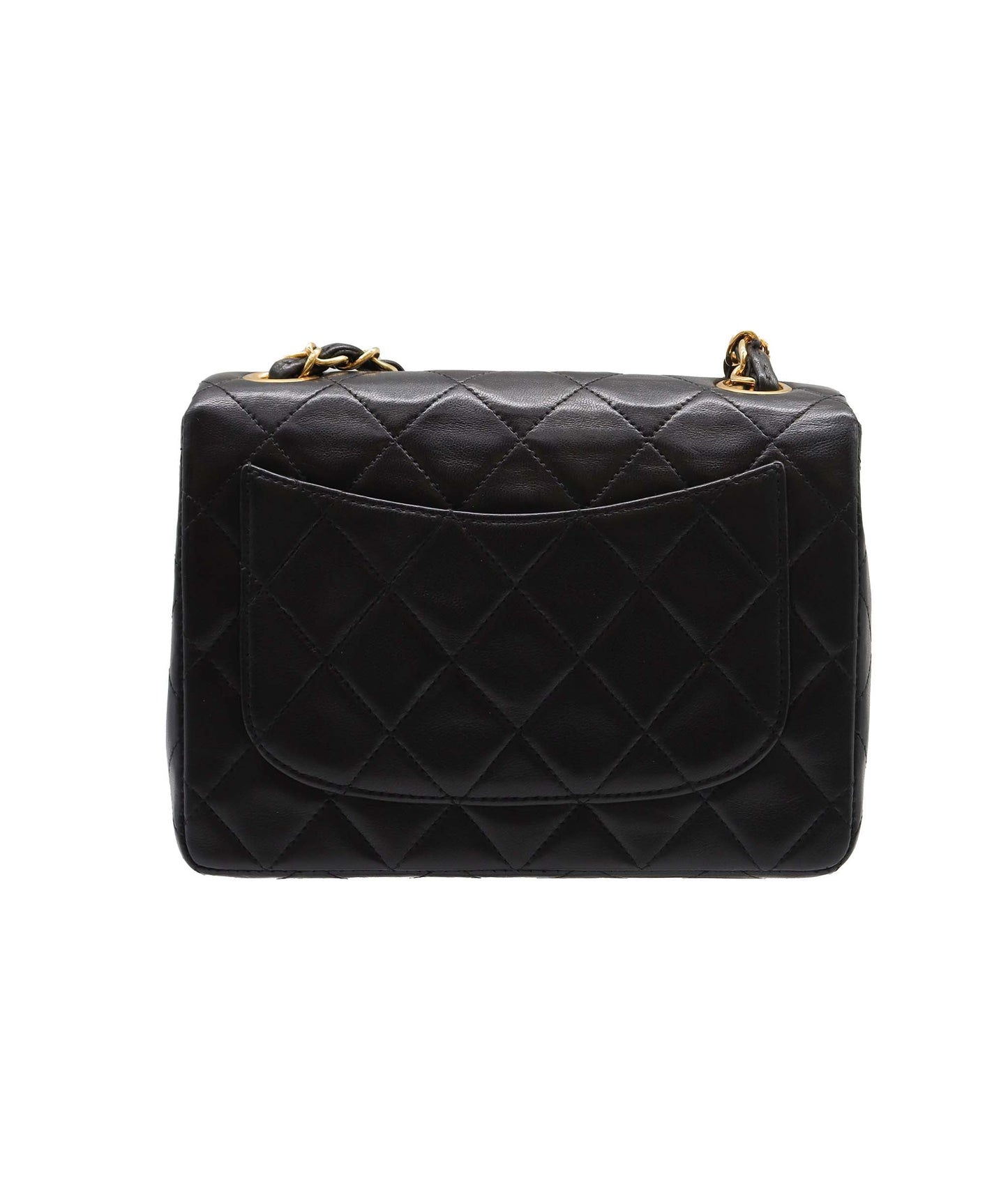 CHANEL VINTAGE MINI SQUARE 17 CHAIN SHOULDER BAG BLACK LAMB SKIN DXBS2219