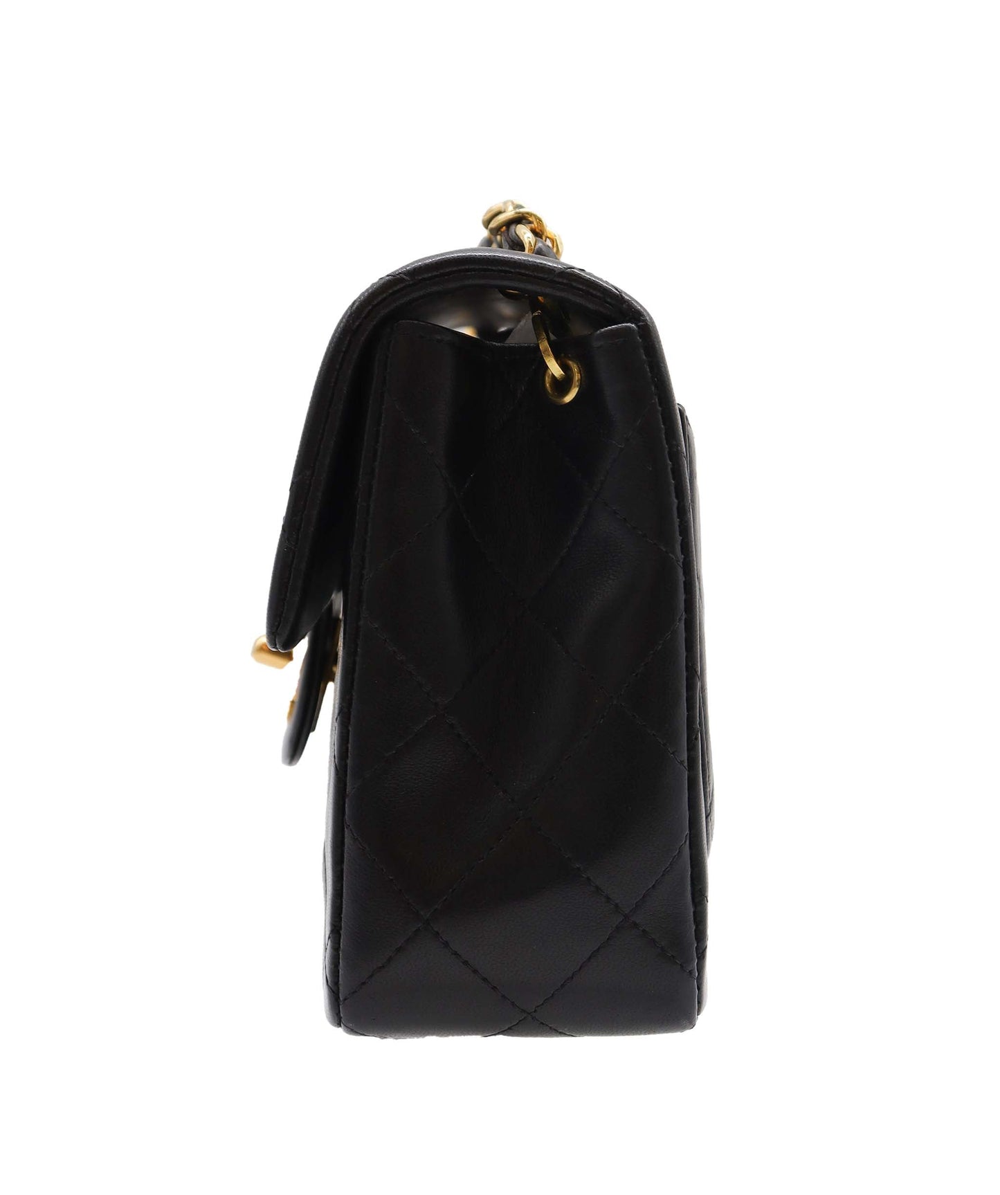 CHANEL VINTAGE MINI SQUARE 17 CHAIN SHOULDER BAG BLACK LAMB SKIN DXBS2219
