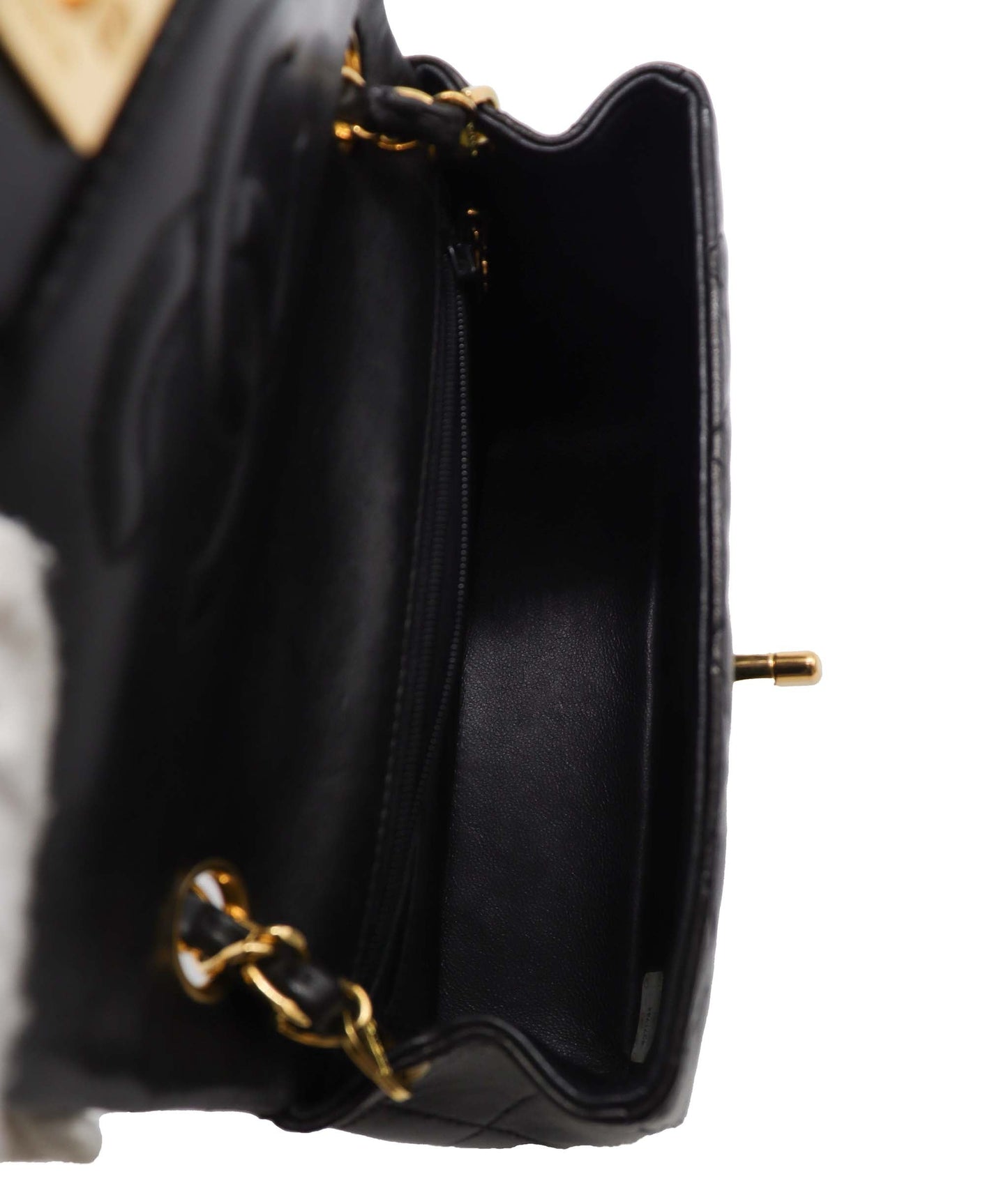 CHANEL VINTAGE MINI SQUARE 17 CHAIN SHOULDER BAG BLACK LAMB SKIN DXBS2219