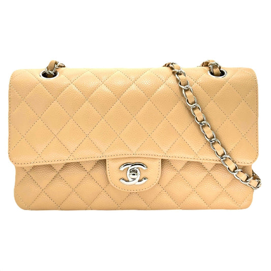 CHANEL CLASSIC FLAP MEDIUM CHAIN SHOULDER BAG BEIGE CAVIAR SKIN SHW 90215286