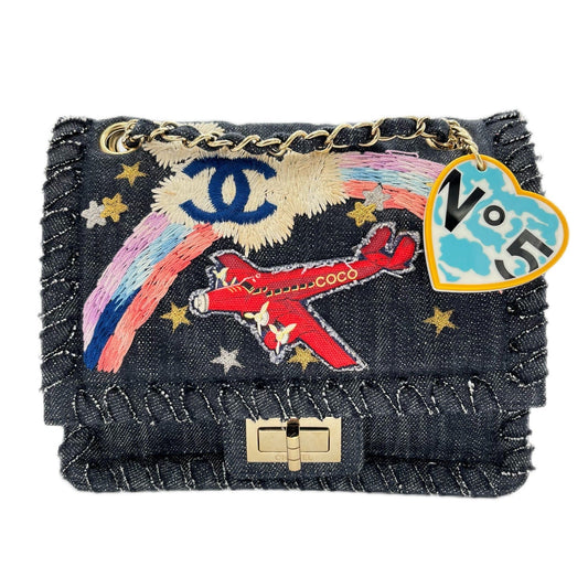 CHANEL VINTAGE 2.55 NIGHT FLIGHT CHAIN SHOULDER BAG DENIM 90214964