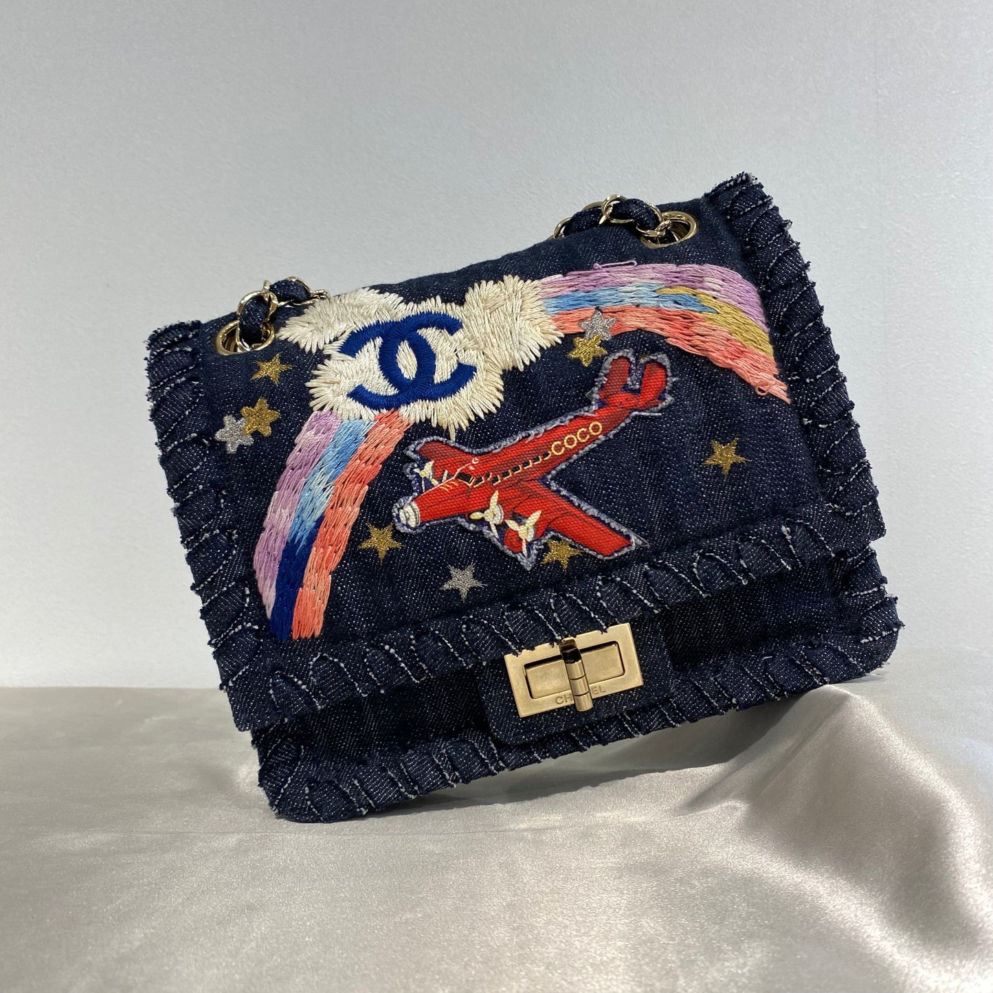 CHANEL VINTAGE 2.55 NIGHT FLIGHT CHAIN SHOULDER BAG DENIM 90214964