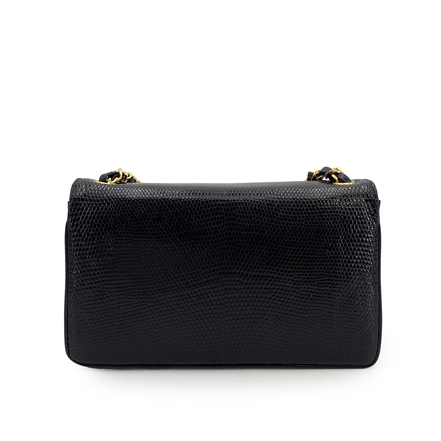 CHANEL VINTAGE BIG COCO CHAIN SHOULDER BAG BLACK LIZARD 5