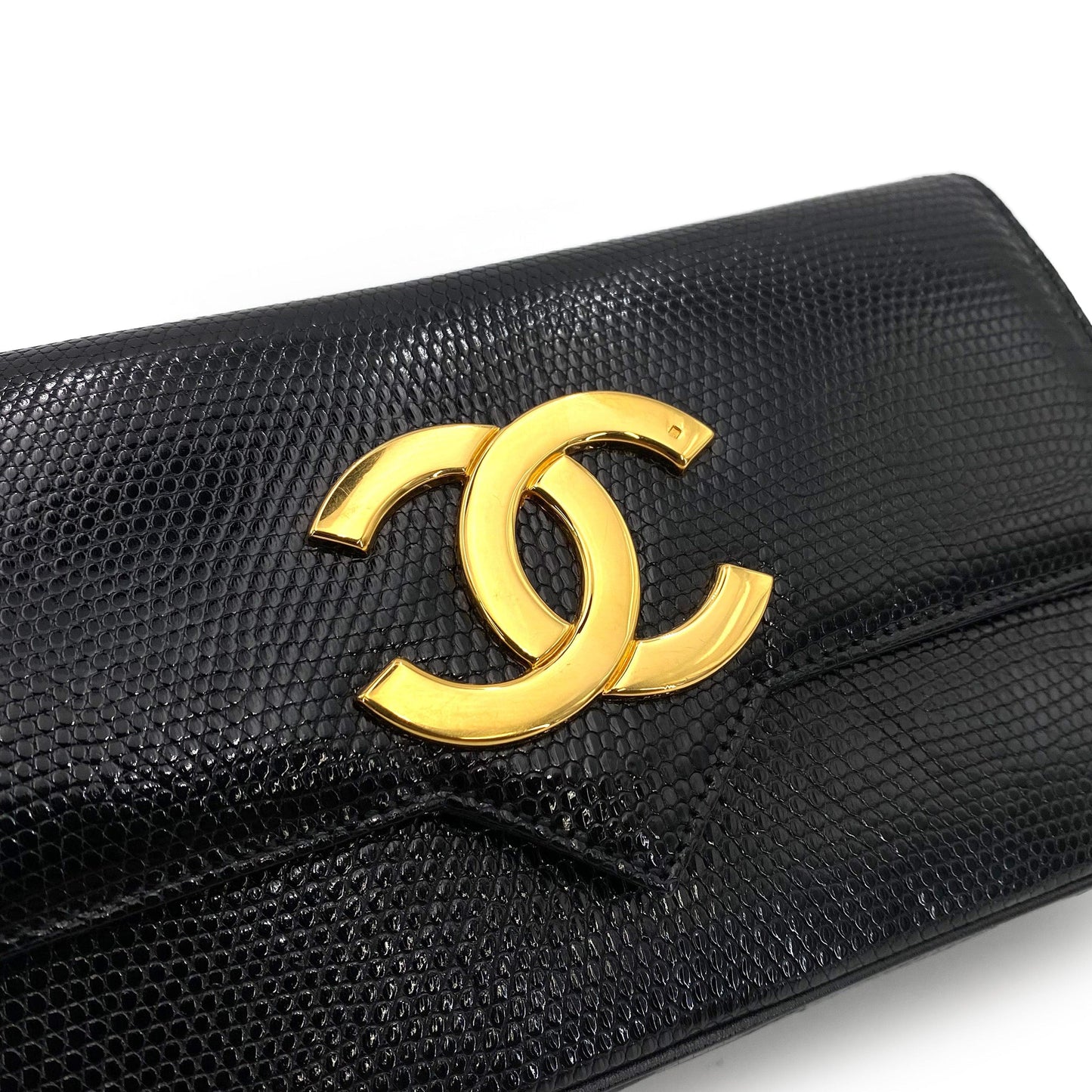CHANEL VINTAGE BIG COCO CHAIN SHOULDER BAG BLACK LIZARD 5