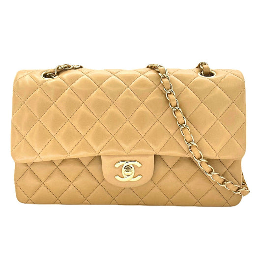 CHANEL VINTAGE CLASSIC FLAP MEDIUM CHAIN SHOULDER BAG BEIGE LAMB SKIN 90188212