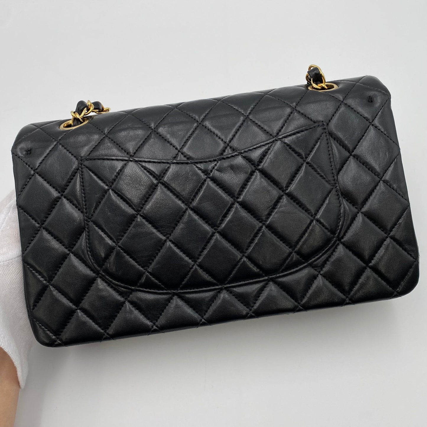 CHANEL VINTAGE CLASSIC FLAP MEDIUM CHAIN SHOULDER BAG BLACK LAMB SKIN 90221257