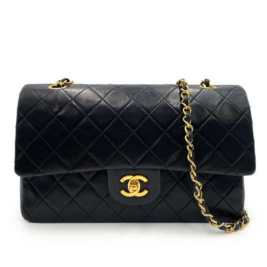CHANEL VINTAGE CLASSIC FLAP MEDIUM CHAIN SHOULDER BAG BLACK LAMB SKIN 90236748