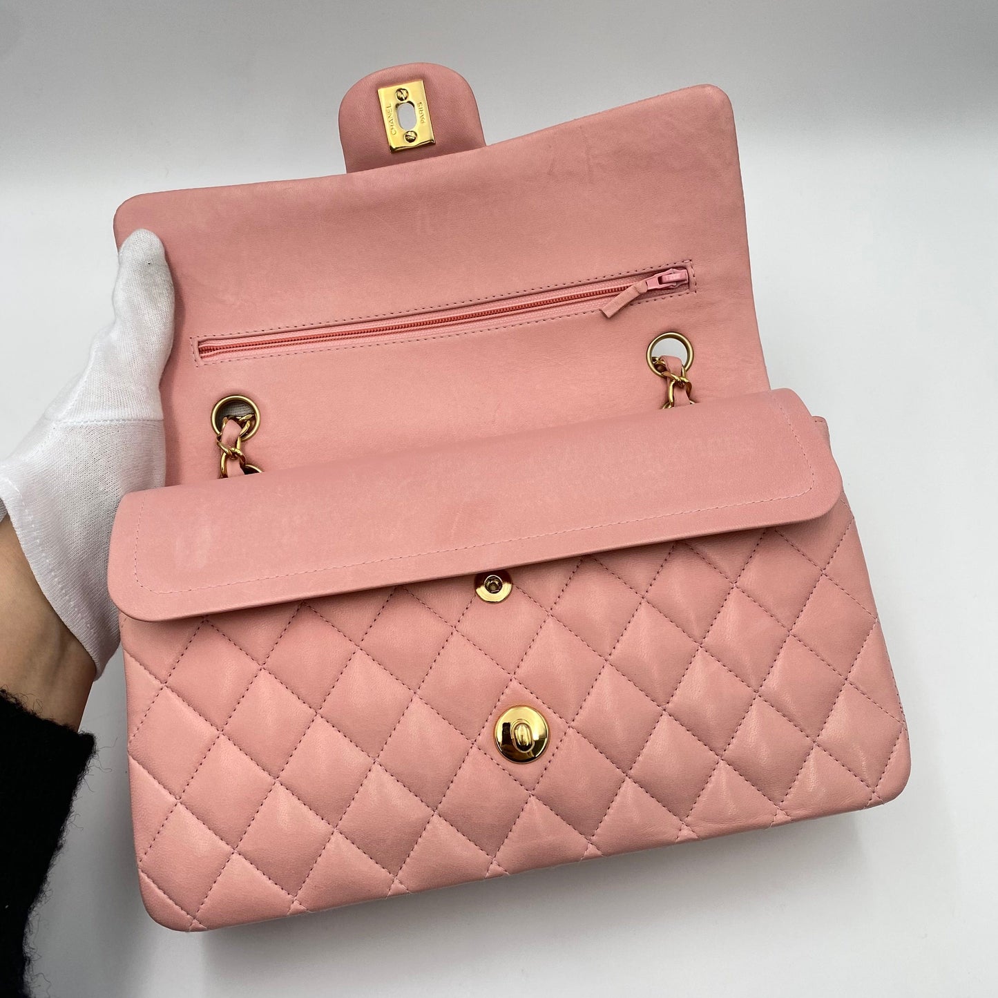 CHANEL VINTAGE CLASSIC FLAP MEDIUM CHAIN SHOULDER BAG PINK LAMB SKIN