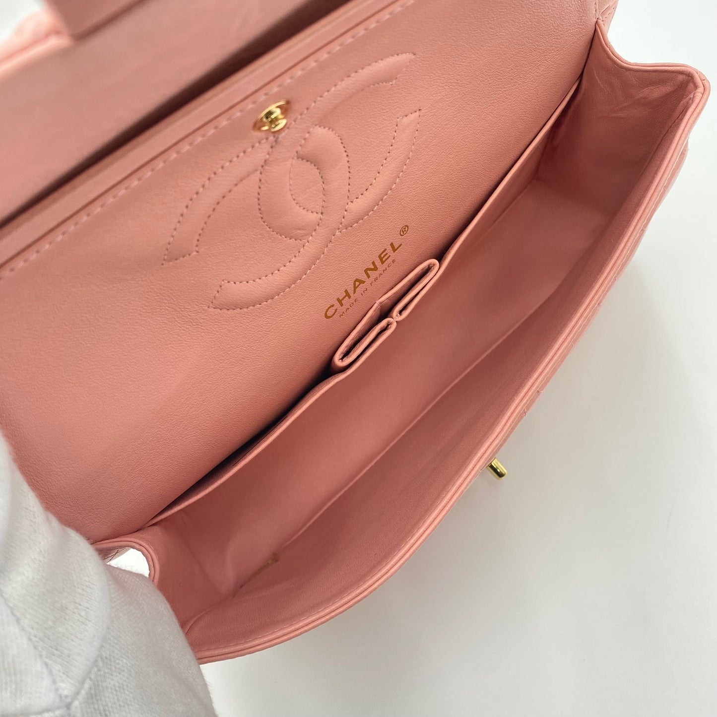 CHANEL VINTAGE CLASSIC FLAP MEDIUM CHAIN SHOULDER BAG PINK LAMB SKIN