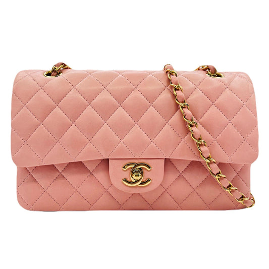 CHANEL VINTAGE CLASSIC FLAP MEDIUM CHAIN SHOULDER BAG PINK LAMB SKIN