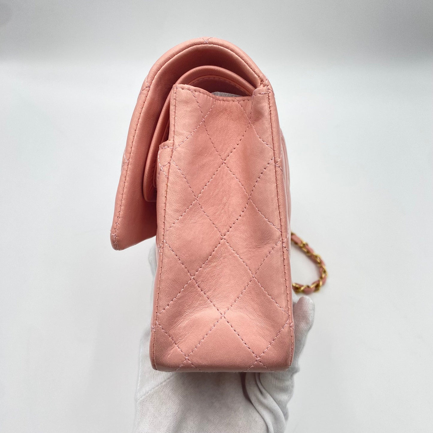 CHANEL VINTAGE CLASSIC FLAP MEDIUM CHAIN SHOULDER BAG PINK LAMB SKIN