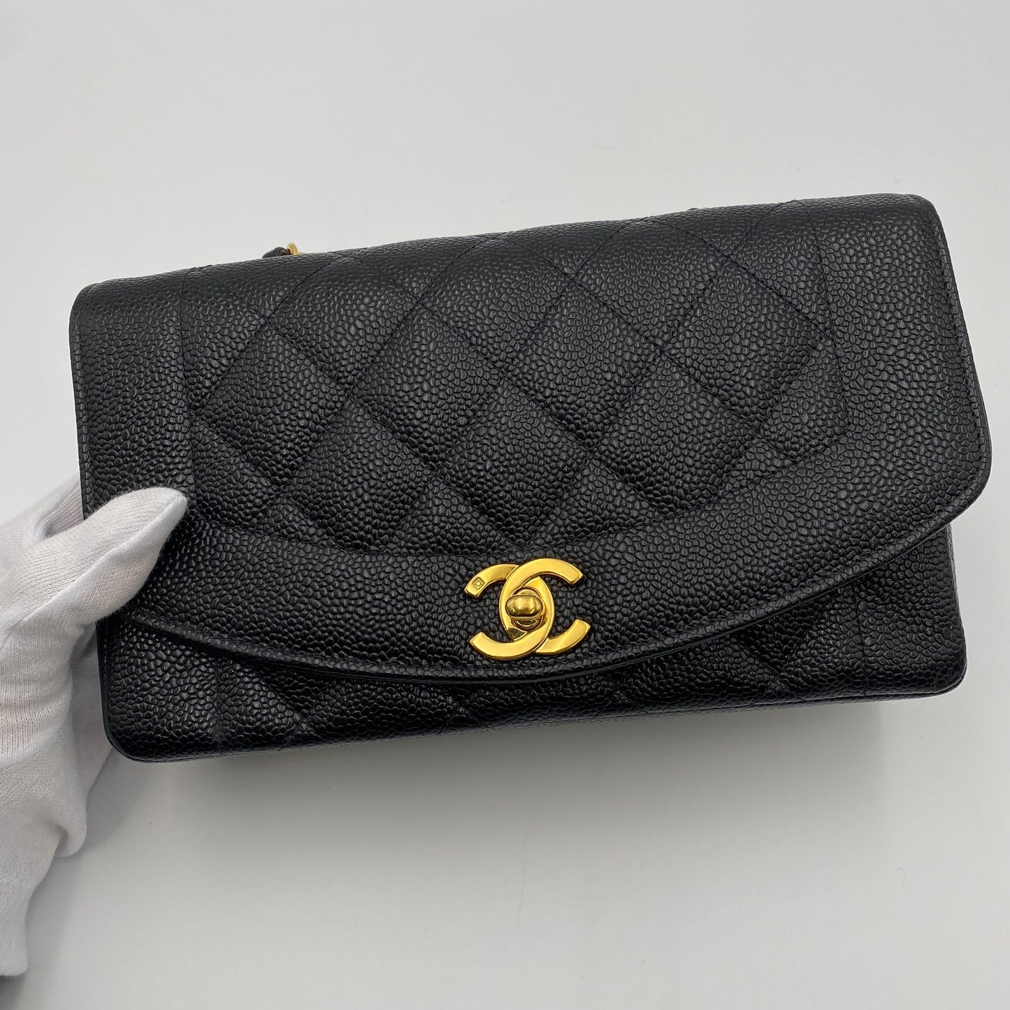 CHANEL VINTAGE DIANA SMALL CHAIN SHOULDER BAG BLACK CAVIAR SKIN 90219632