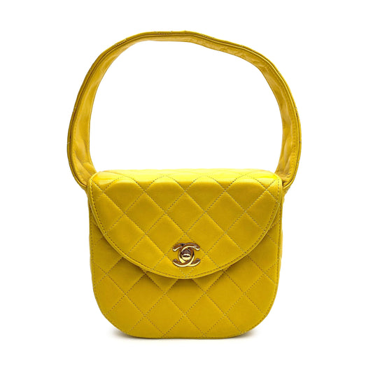 CHANEL VINTAGE MATELASSE SHOULDER BAG YELLOW LAMB SKIN 90227445