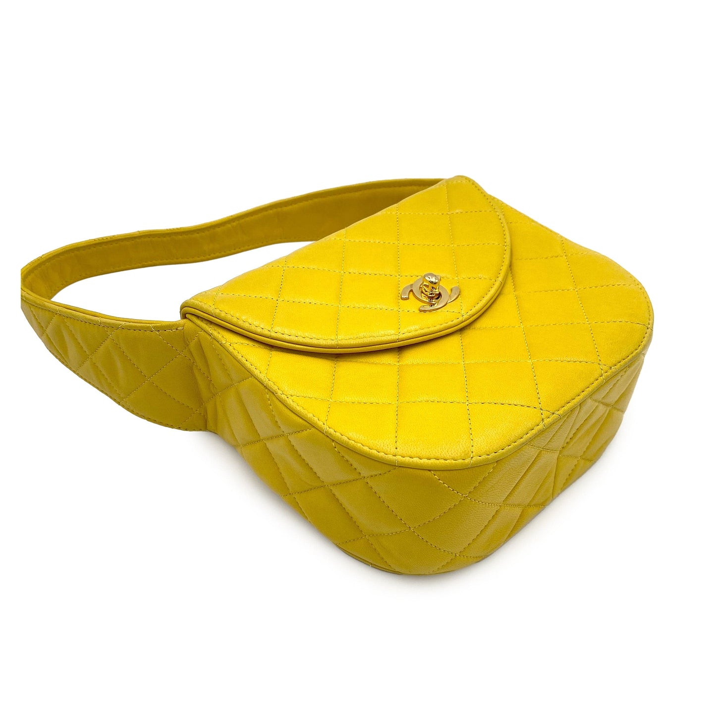 CHANEL VINTAGE MATELASSE SHOULDER BAG YELLOW LAMB SKIN 90227445