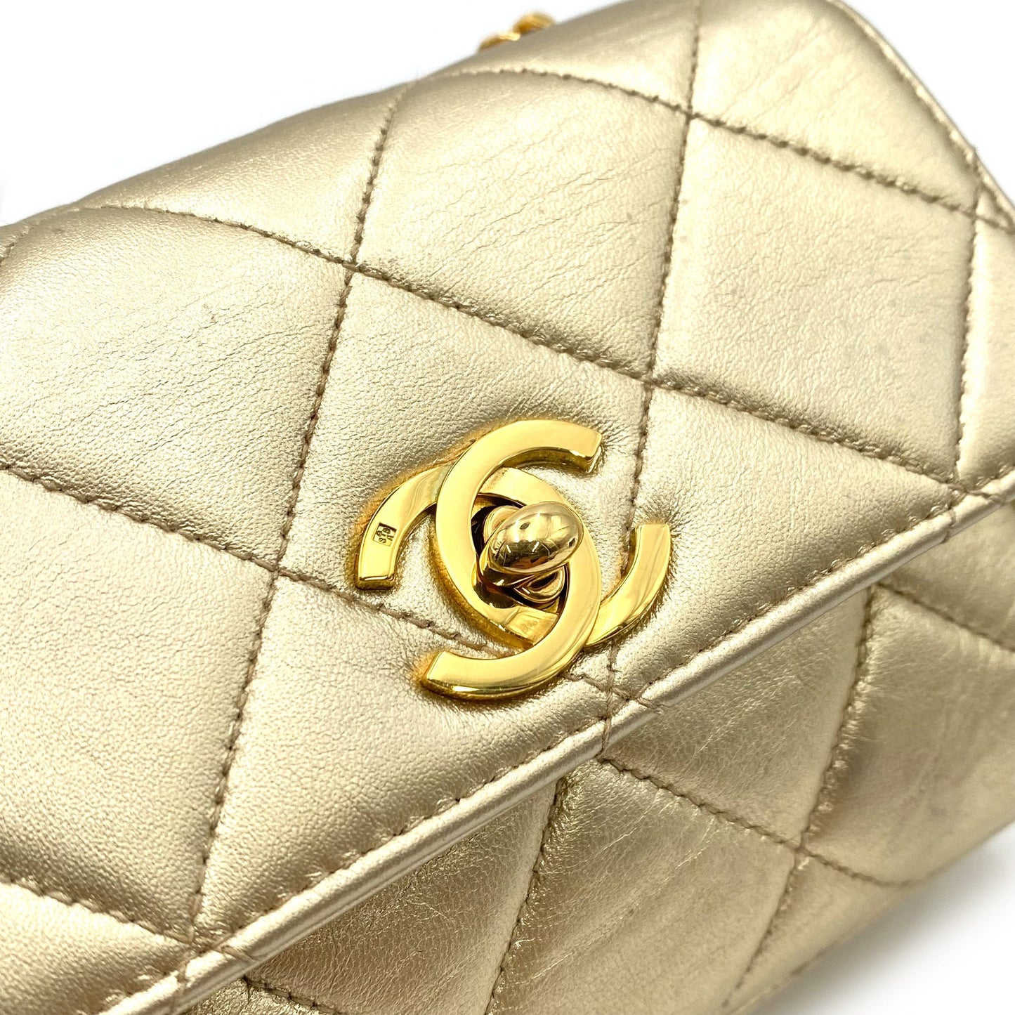 CHANEL VINTAGE MINI MATELASSE CHAIN SHOULDER BAG GOLD LAMB SKIN 90234531