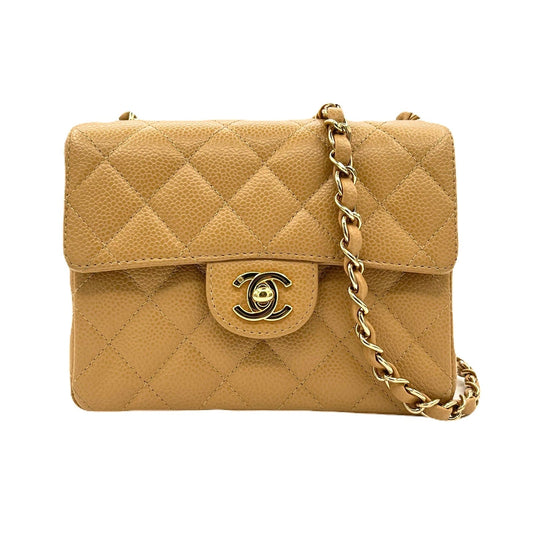 CHANEL VINTAGE MINI SQUARE 17 CHAIN SHOULDER BAG BEIGE CAVIR SKIN 90220262