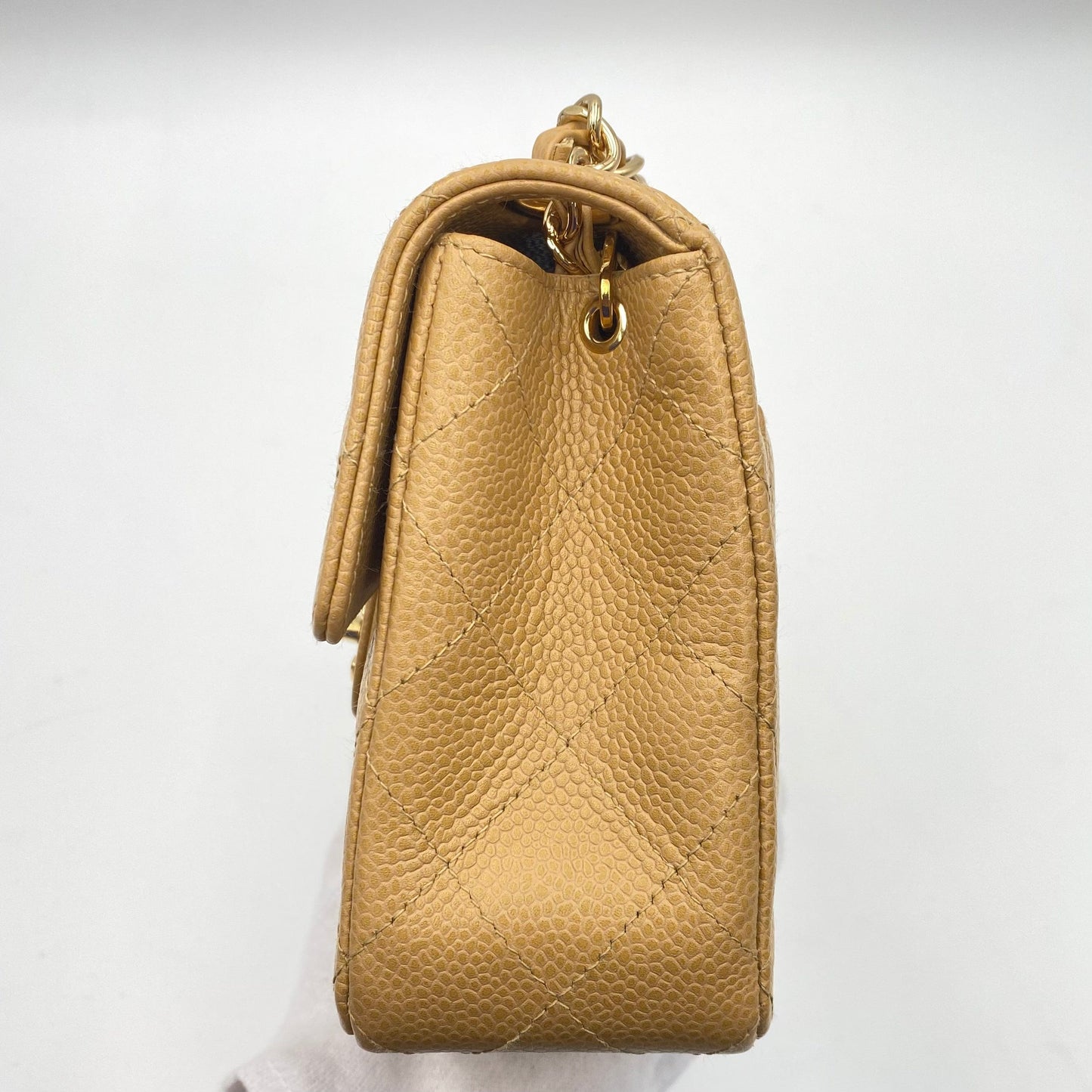 CHANEL VINTAGE MINI SQUARE 17 CHAIN SHOULDER BAG BEIGE CAVIR SKIN 90220262