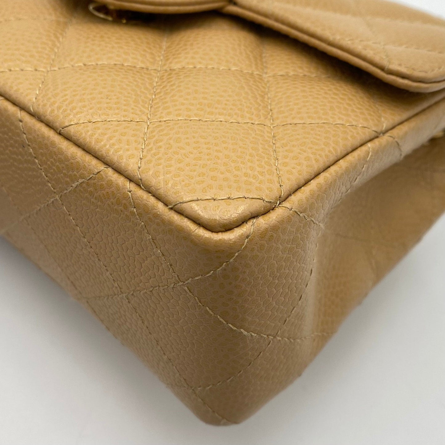 CHANEL VINTAGE MINI SQUARE 17 CHAIN SHOULDER BAG BEIGE CAVIR SKIN 90220262