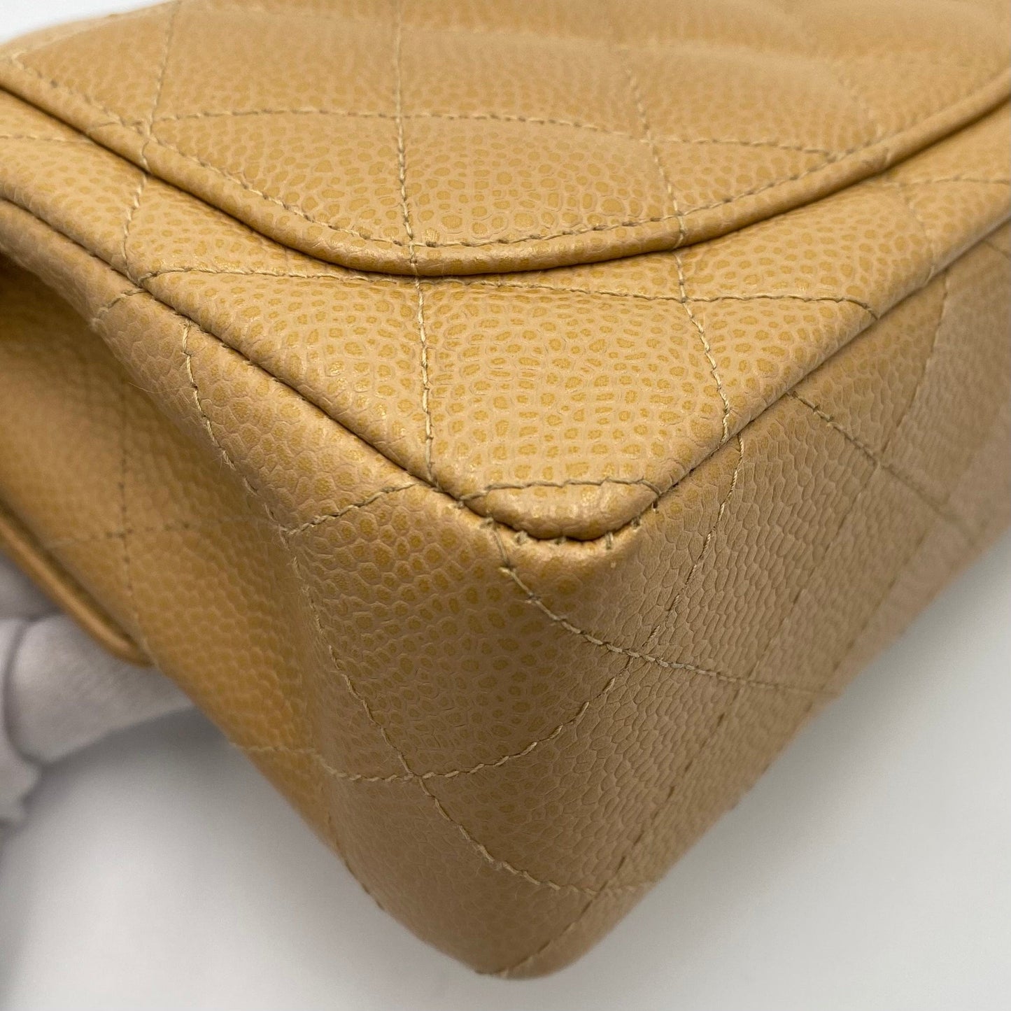 CHANEL VINTAGE MINI SQUARE 17 CHAIN SHOULDER BAG BEIGE CAVIR SKIN 90220262