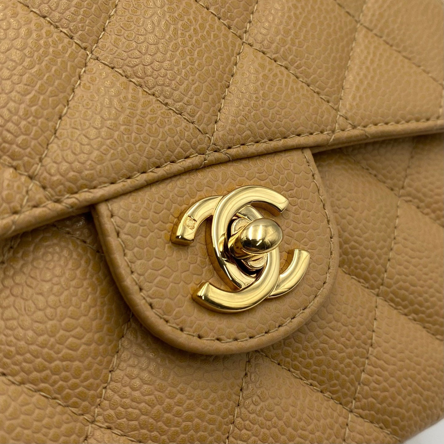 CHANEL VINTAGE MINI SQUARE 17 CHAIN SHOULDER BAG BEIGE CAVIR SKIN 90220262