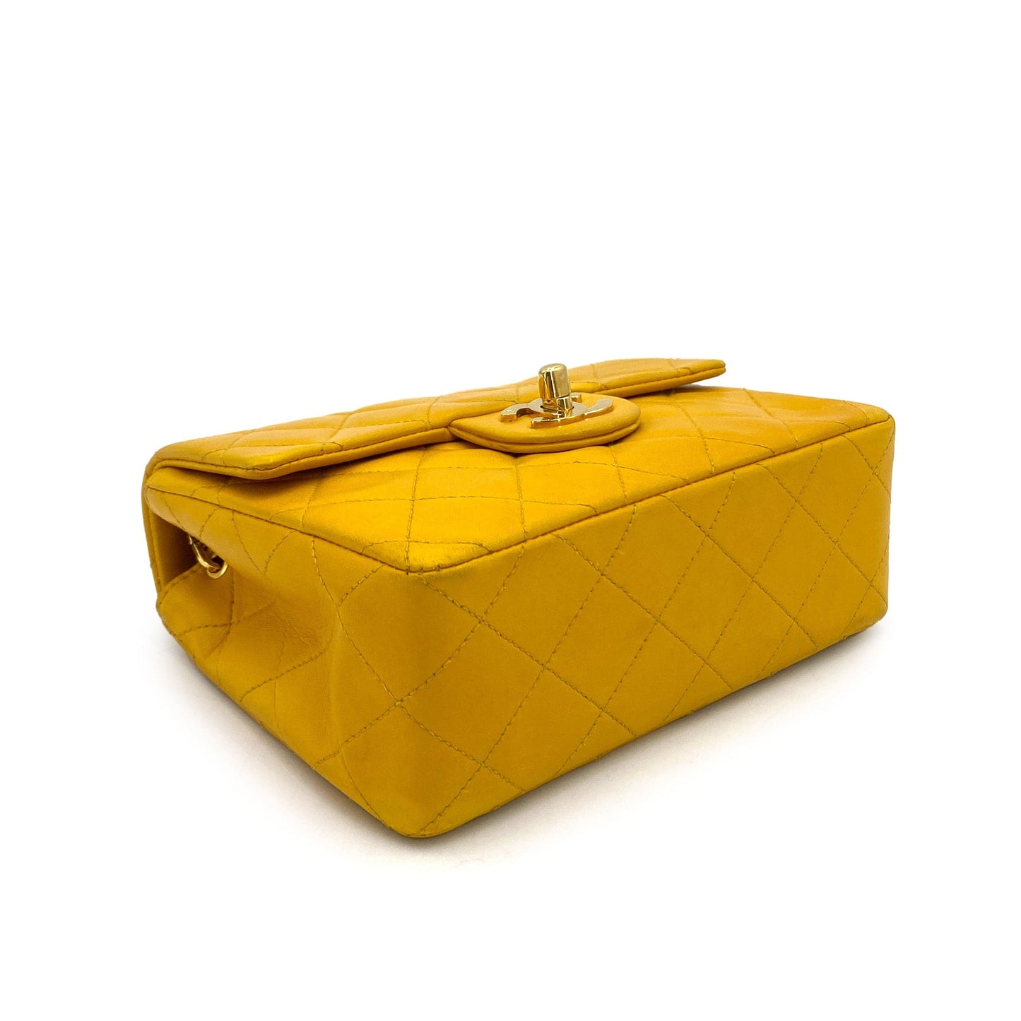 CHANEL VINTAGE MINI SQUARE 17 CHAIN SHOULDER BAG YELLOW LAMB SKIN 90249820