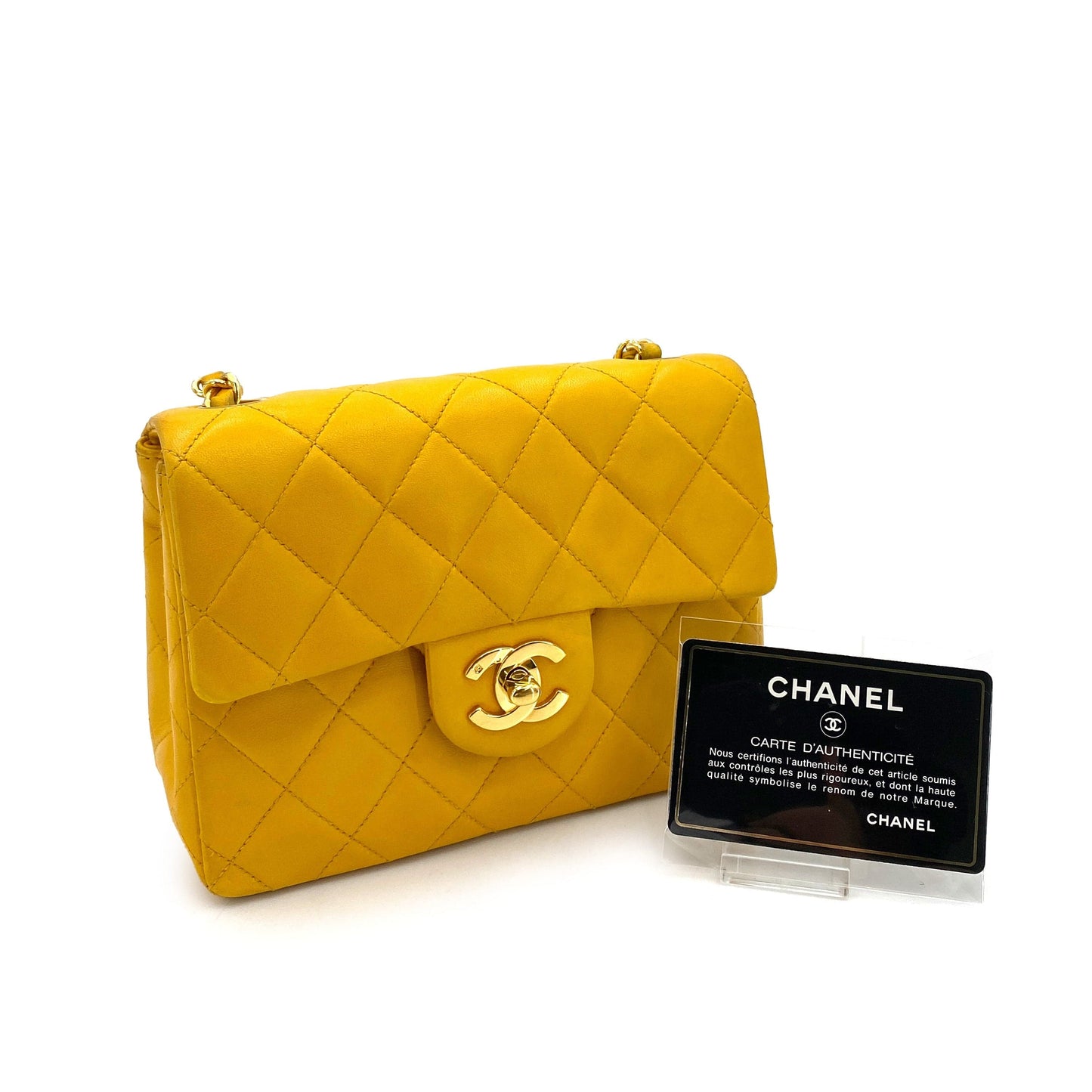 CHANEL VINTAGE MINI SQUARE 17 CHAIN SHOULDER BAG YELLOW LAMB SKIN 90249820