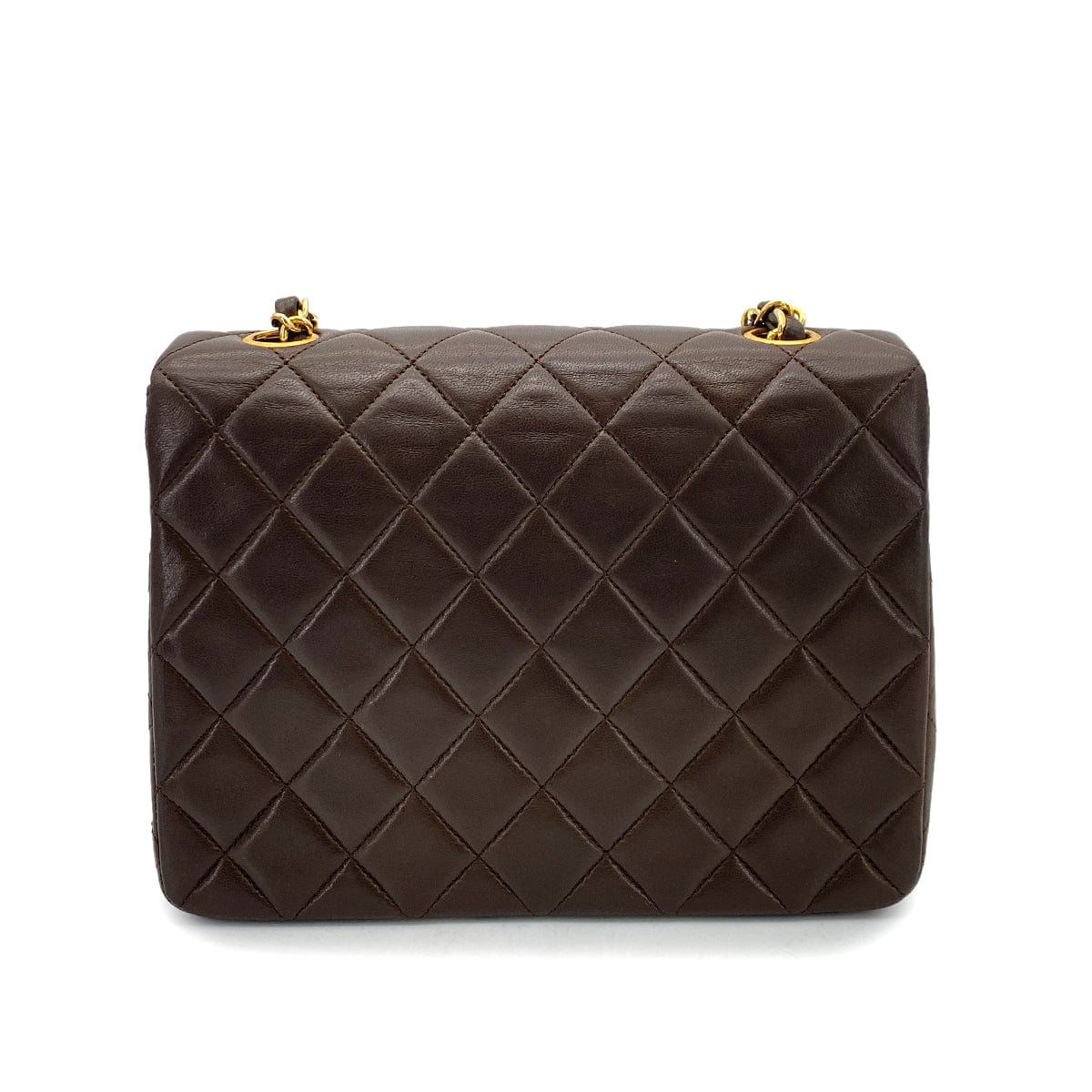 CHANEL VINTAGE MINI SQUARE 20 CHAIN SHOULDER BAG BROWN LAMB SKIN 90254629