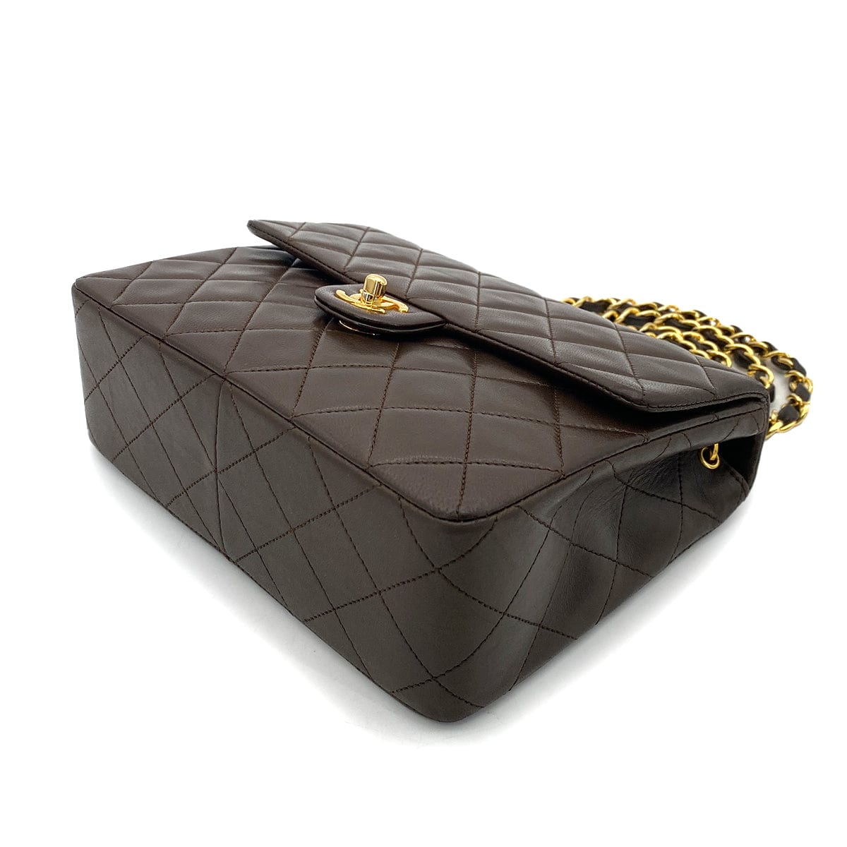 CHANEL VINTAGE MINI SQUARE 20 CHAIN SHOULDER BAG BROWN LAMB SKIN 90254629