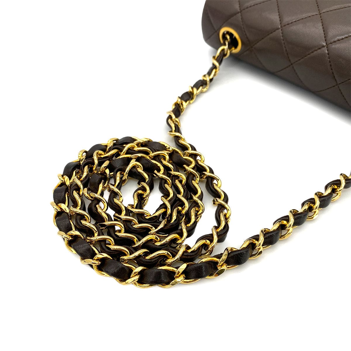 CHANEL VINTAGE MINI SQUARE 20 CHAIN SHOULDER BAG BROWN LAMB SKIN 90254629